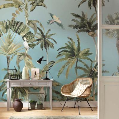 Papier peint tropical vert et bleu Forêt de palmiers 300x250