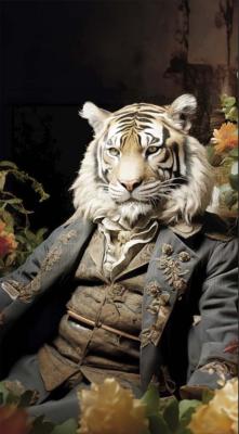 Papier peint tigre en costume panoramique Leo Flowers SUR MESURE