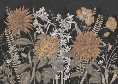 Papier peint floral panoramique fond anthracite Wildflowers