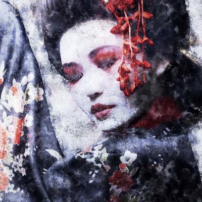 Papier peint Geisha panoramique Geiko Aoi