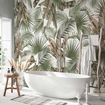 Papier peint feuillage palmier hydrofuge pour salle de bains Lemos