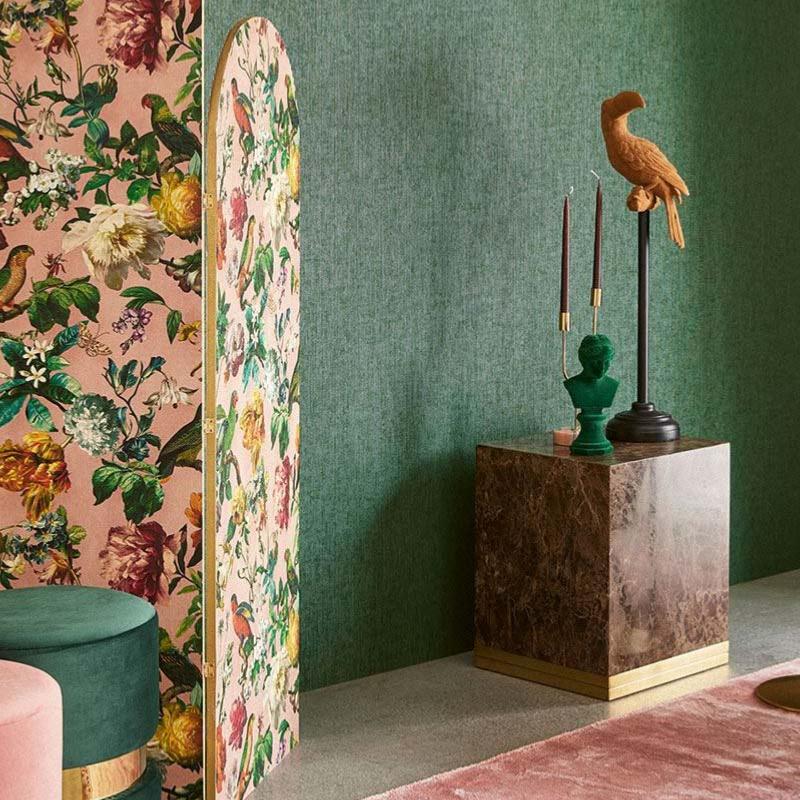 Tapisserie fleurs et perroquets Museum Rose poudré