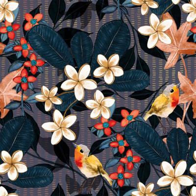 Papier peint fleurs et oiseaux panoramique tendance Frangipani