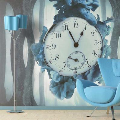Papier peint horloge panoramique bleu Origins