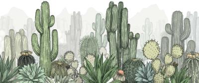 Papier peint panoramique cactus colorés Saguaro