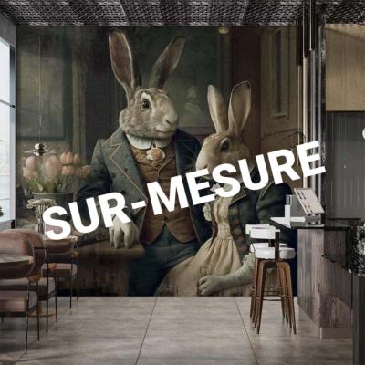 Papier peint panoramique pour cuisine ou restaurant lapins Rab-Bit SUR-MESURE