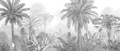 Papier peint jungle panoramique gris et blanc Lombok