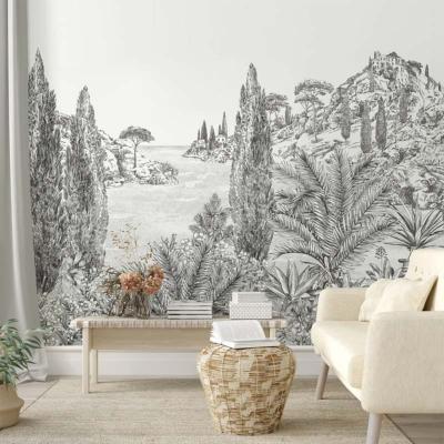 Papier peint paysage gris et blanc Cypres