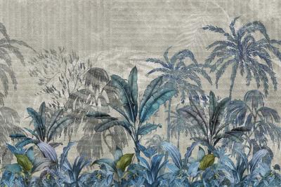 Papier peint jungle luxe bleu et beige panoramique Caraibi