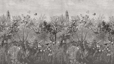 Papier peint botanique grisaille Liviae Hortus