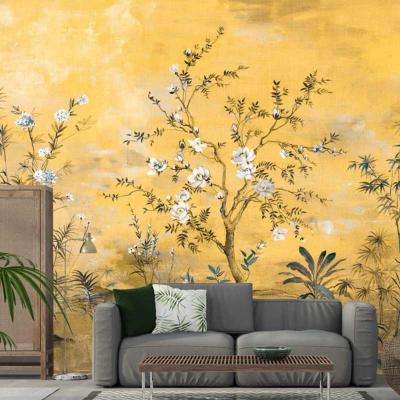 Papier peint panoramique chinoiserie jaune Mandarin 368x248