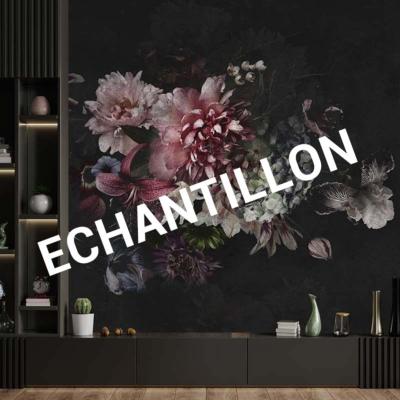 Papier peint fleurs géantes sur fond noir Dahlia ECHANTILLON