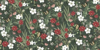 Papier peint fleurs panoramique sur-mesure Floraison Vert