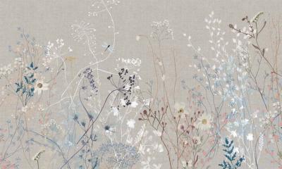 Papier peint panoramique floral fond beige Flower Fields