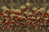 Papier peint haut de gamme noir, or et rouge Mushroom