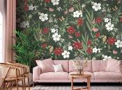 Papier peint fleurs panoramique sur-mesure Floraison Vert