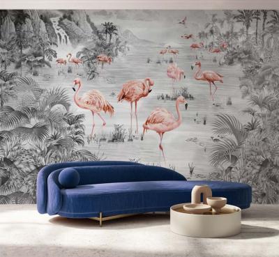 Papier peint paysage tropical paisible et flamants roses Flamingos