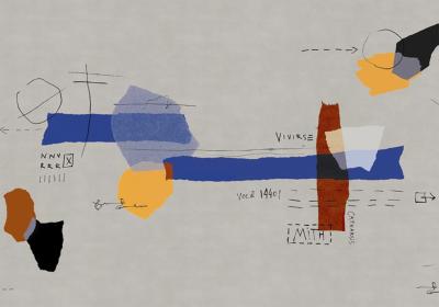 Papier peint panoramique moderne graphique multicolore Lettering