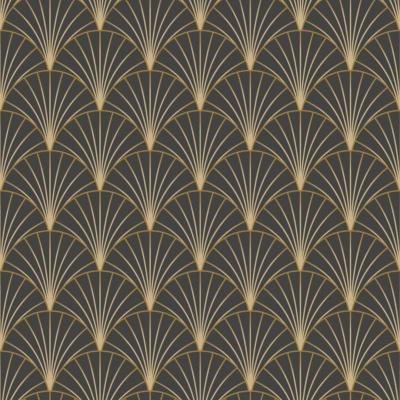 Papier peint motif géométrique art deco Robin Anthracite