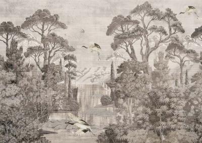 Papier peint panoramique paysage et oiseaux Laguna