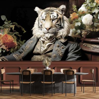 Papier peint tigre en costume panoramique Leo Flowers
