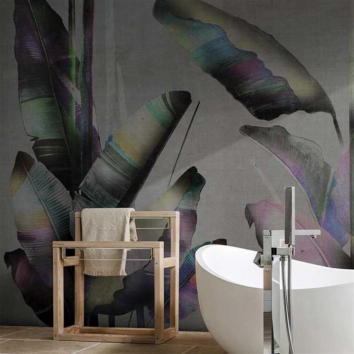 Papier peint salle de bain design Feuilles