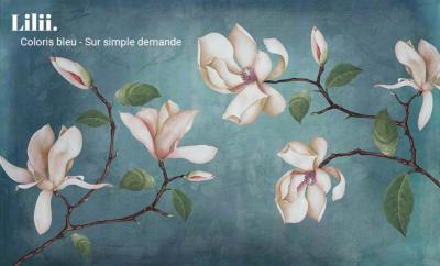 Papier peint fleurs panoramique magnolias Lilii