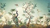 Papier peint panoramique oiseaux et paysage illustrés Samba