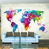Papier peint carte du monde colorée Worldy
