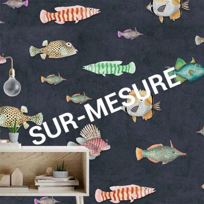 Papier peint design poissons multicolores Aquaticus SUR-MESURE