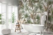 Papier peint feuillage palmier hydrofuge pour salle de bains Lemos