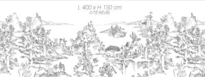 Papier peint panoramique noir et blanc nature et architecture Cité Rêvée