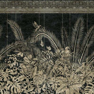 Papier peint jungle luxe noir et or Tampura
