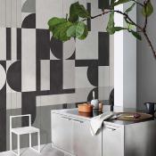 Papier peint formes géométriques noir, gris et beige Bauhaus