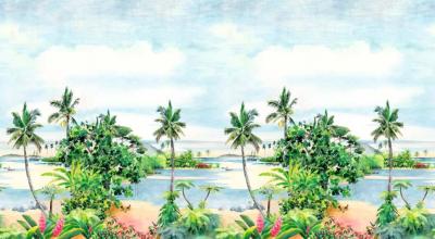 Papier peint paysage balnéaire illustré panoramique Les Iles