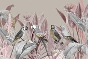 Papier peint panoramique oiseaux Aras Argenté