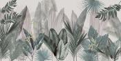 Papier peint feuillage panoramique bleu grisé Pacifica