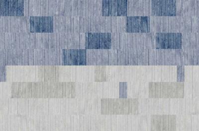 Papier peint panoramique graphique bleu et beige Washi