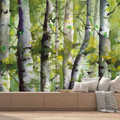 Papier peint forêt de bouleaux panoramique Reflections Green