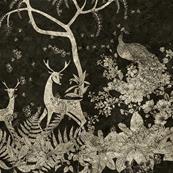Papier peint de luxe noir et or forêt enchantée Lorien