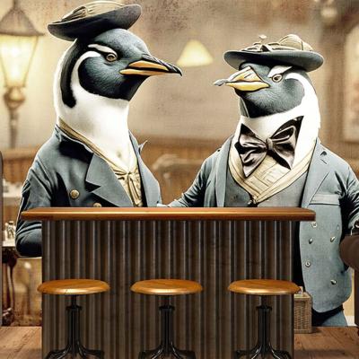 Papier peint pinguins en costume panoramique restaurant Pin Gui