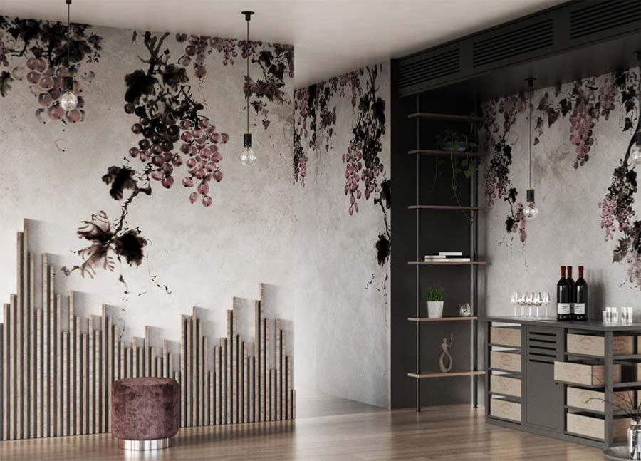Papier peint panoramique motif de branches de vigne