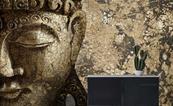 Papier peint luxe aspect terre craquelée Bouddha