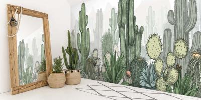 Papier peint panoramique cactus colorés Saguaro