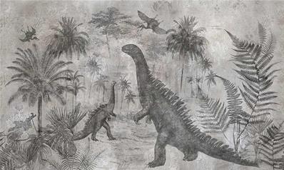 Papier peint design dinosaure grisaille Heartland
