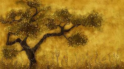 Papier peint design arbre jaune Pepita Matsu
