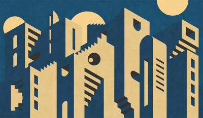 Papier peint architecture graphique panoramique Metropolis