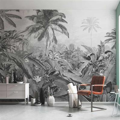 Papier peint jungle gris et blanc Amazonia 400x250