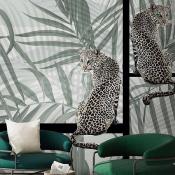 Papier peint feuillage jungle et léopards Pardus-Pardus