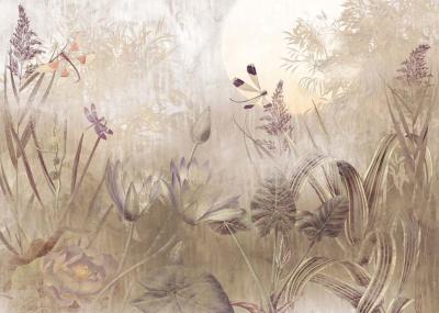 Papier peint paysage et libellules teintes douces Dragonfly Pond